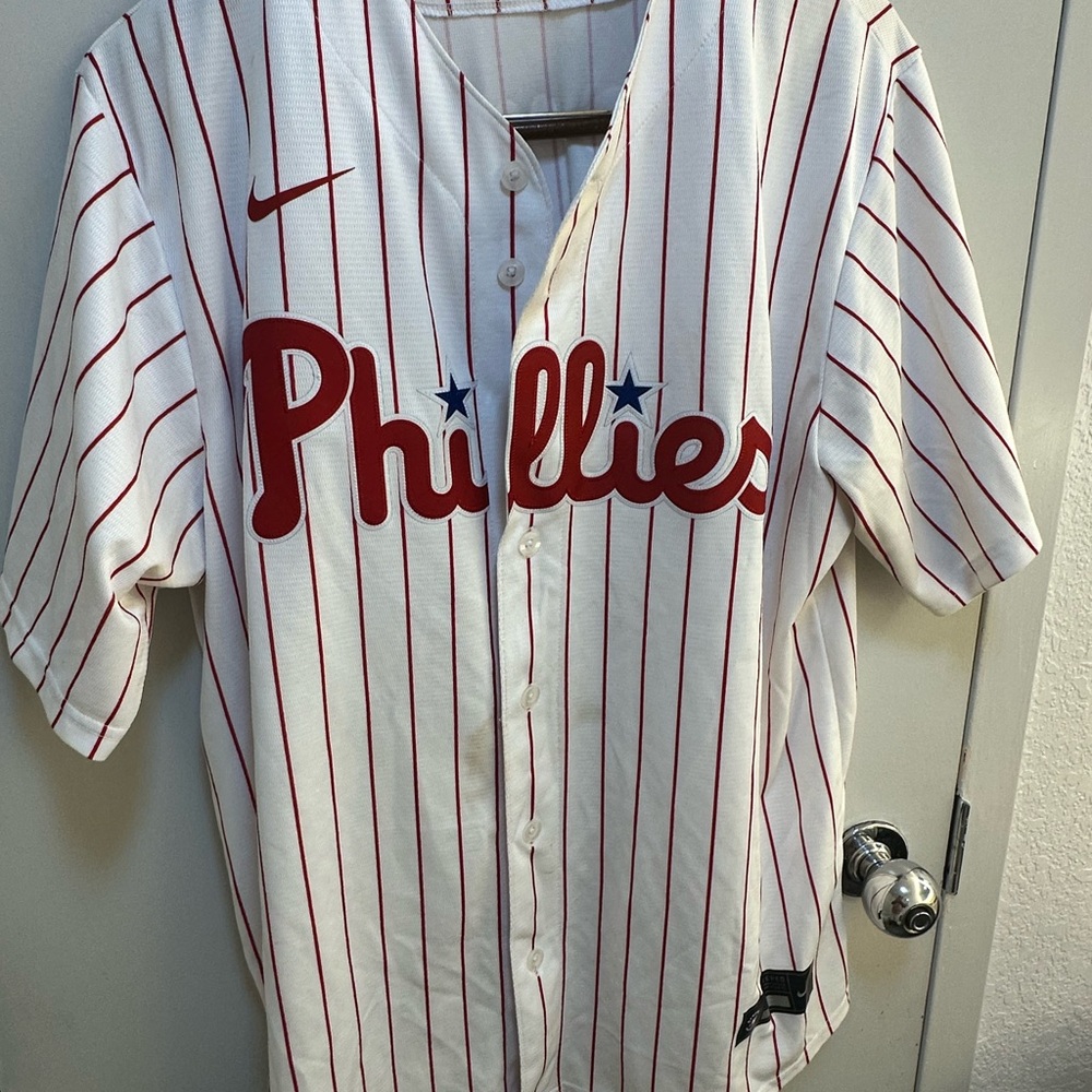 Nike Philadelphia Phillies Rhys Hoskins White MLB Baseball Jersey Sz Large